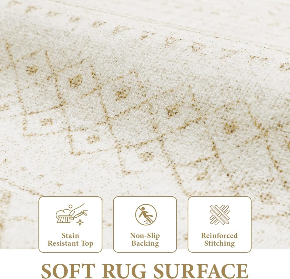 Area Rug for Living Room 6x9: Large Washable Boho Moroccan Rugs Geometric Neutral Rug, Non-Slip Foldable Morden Farmhouse Indoor Floor Carpet for Bedroom Dining Table Home(Beige,6X9) - Image 4