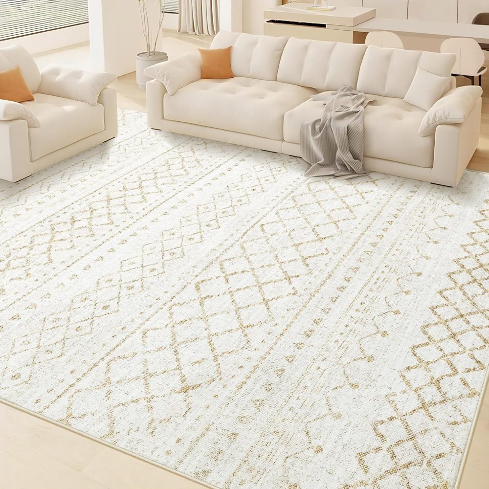 Area Rug for Living Room 6x9: Large Washable Boho Moroccan Rugs Geometric Neutral Rug, Non-Slip Foldable Morden Farmhouse Indoor Floor Carpet for Bedroom Dining Table Home(Beige,6X9) - Image 7