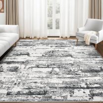 Area Rugs for Living Room: 6x9 Abstract Washable Rug Modern Neutral Large Soft Stain Resistant Non-Slip Backing Machine Table for Bedroom Dining Room Indoor Home Office Carpet - Black Grey