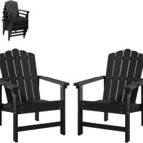 Stackable HDPE Adirondack Chairs Set of 2 – Durable, Weather-Resistant Outdoor Patio Seating, Low Maintenance Poly Lumber Chairs for Porch, Deck, Garden, Fire Pit (Black)