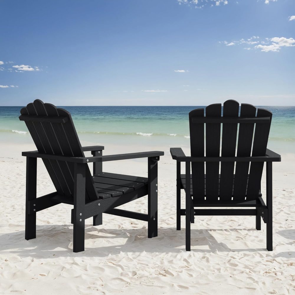 Stackable HDPE Adirondack Chairs Set of 2 – Durable, Weather-Resistant Outdoor Patio Seating, Low Maintenance Poly Lumber Chairs for Porch, Deck, Garden, Fire Pit (Black) - Image 2