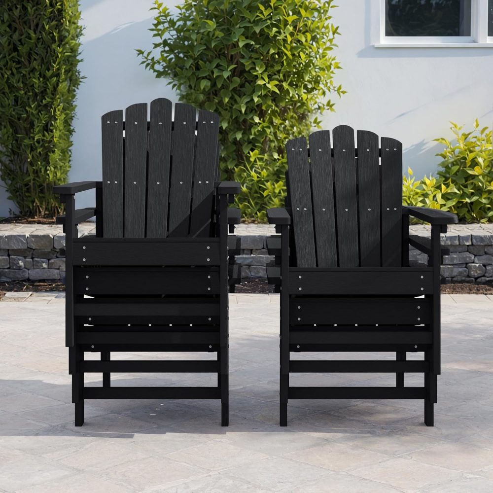 Stackable HDPE Adirondack Chairs Set of 2 – Durable, Weather-Resistant Outdoor Patio Seating, Low Maintenance Poly Lumber Chairs for Porch, Deck, Garden, Fire Pit (Black) - Image 4