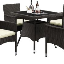 Yaheetech 5-Piece Patio Furniture Set, Outdoor Rattan 4 Dining Chairs & Tempered Glass Table with Umbrella Hole, for Garden Backyard Deck Balcony, Brown/Beige